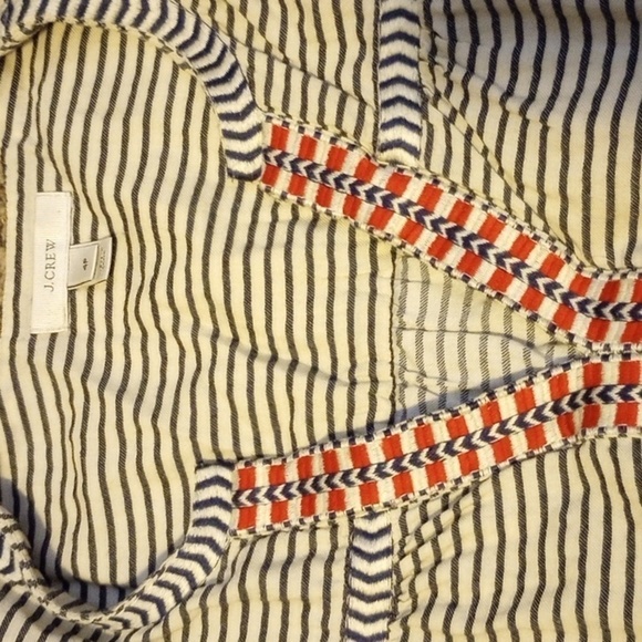 JCrew Womens Blouse Sz 4P Grey Red Embroidered Striped Peasant Blouse V Neck - Picture 3 of 9
